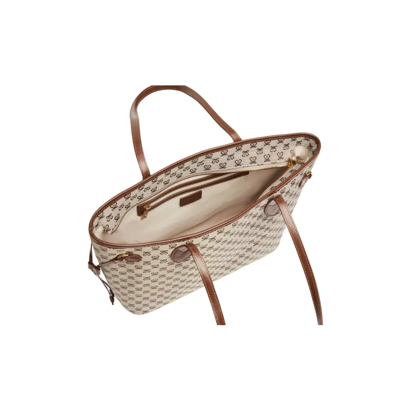 Staccato Fabric With Cow Leather Tote Bag, Shoulder Bag Tubas Women's Vintage Coffee-2