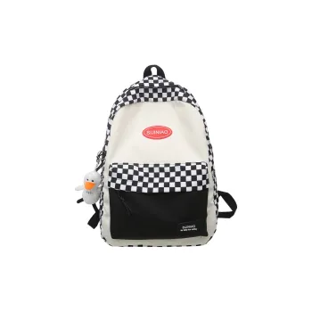 DALO Nylon Backpack Shoulder Bag Unisex Black White Plaid/Colorful Plaid