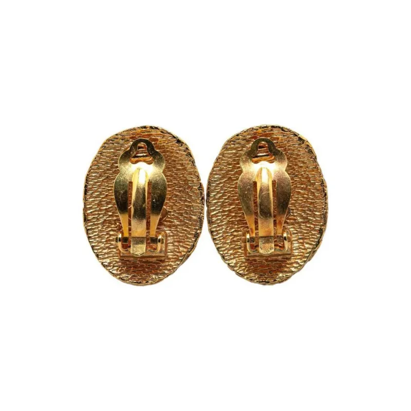 CHANEL 1994 Cc Tweed-effect Oval Clip-on Earrings-1