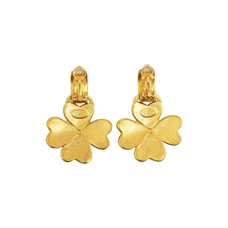 CHANEL 1995 Cc Clover motif Clip on Earrings-1