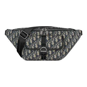 DIOR Embroidered Cotton With Calfskin Fanny Pack Men's Blue & Beige