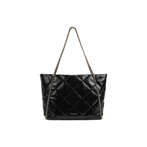 CHARLES&KEITH PU Shoulder Bag Extra Large Women's Black/Grey Gray/Cream Milk White