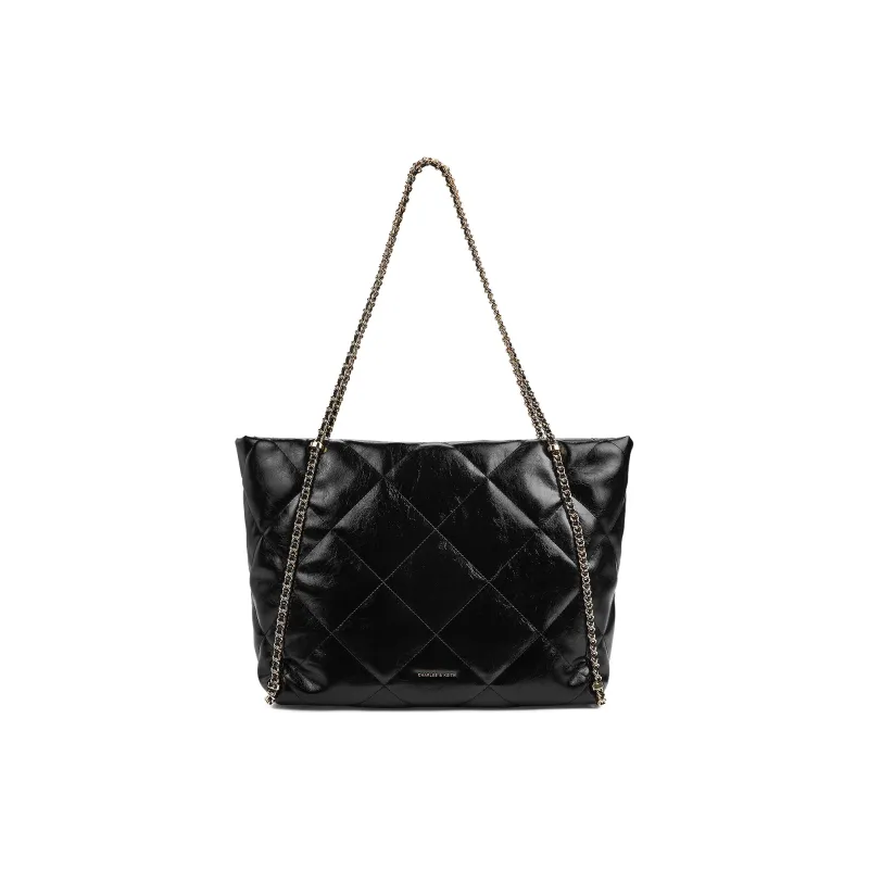 CHARLES&KEITH PU Shoulder Bag Extra Large Women's Black/Grey/Cream/Milk White-0