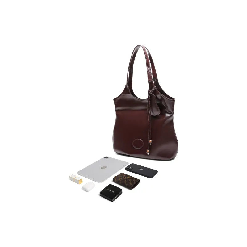BELLE Split Cow Leather Tote Bag, Shoulder Bag Tubas Women's Ancora Red-2