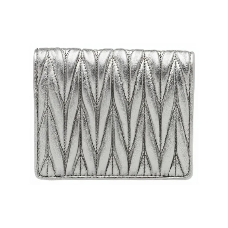 MIU MIU Leather Wallet Unisex Silver-3
