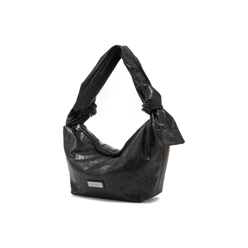 Yawei Kuroda Crackle PU Artificial Leather Dumpling Bag Crossbody Bag Regular Unisex Black Gray-3