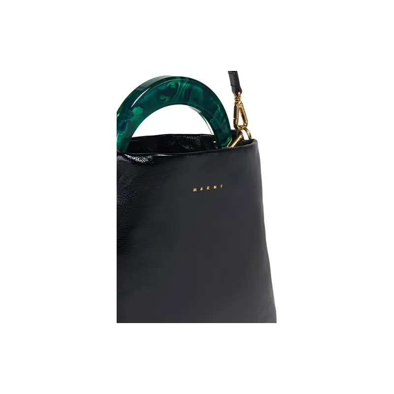 MARNI Leather Hobo Bag Shoulder Bag Crossbody Handbag Small Size Women's Black-4