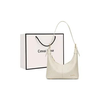 Simvay Clos Cow Split Leather Bonded Synthetic Leather Shoulder Bag Crossbody Bag Small Size Women's Cream White/Black