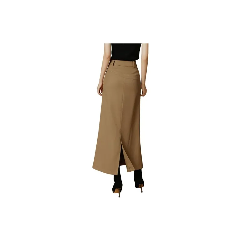 Late White Casual Long Skirts Women's Camel-1