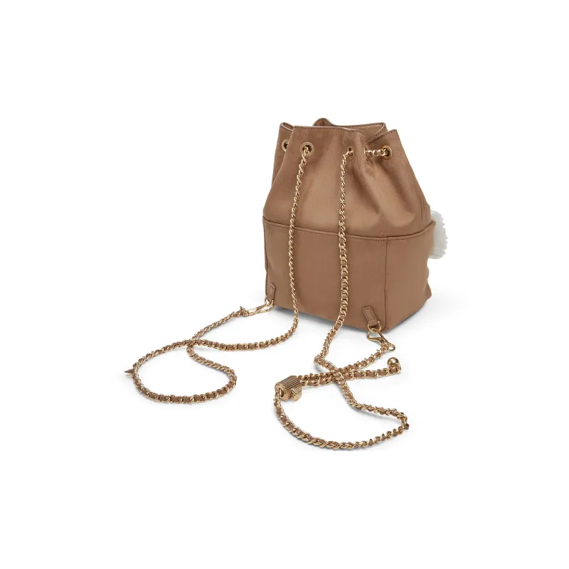 CHARLES&KEITH PU, Textile Mixture Backpack Medium Size Women's Tan Tea Brown-2
