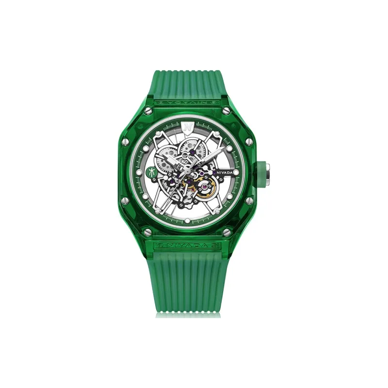NIVADA Automatic Mechanical Movement Men's Watches Watch Cut-Out Dial Silicone Strap-3