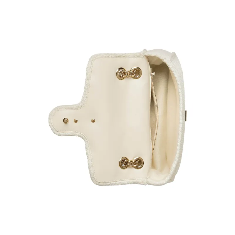 GUCCI GG Marmont Knitted Wool Fabric Crossbody Bag, Shoulder Bag Small Size Women's Ivory White-6