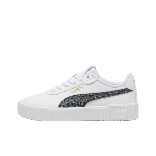 PUMA Carina 2.0 Animal Update Anti-Slip Wear-Resistant Low-Top Kids' Skateboarding Shoes White Black Teenagers