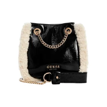 GUESS Artificial Leather Bucket Bag, Shoulder Bag Medium Size Women's Black White