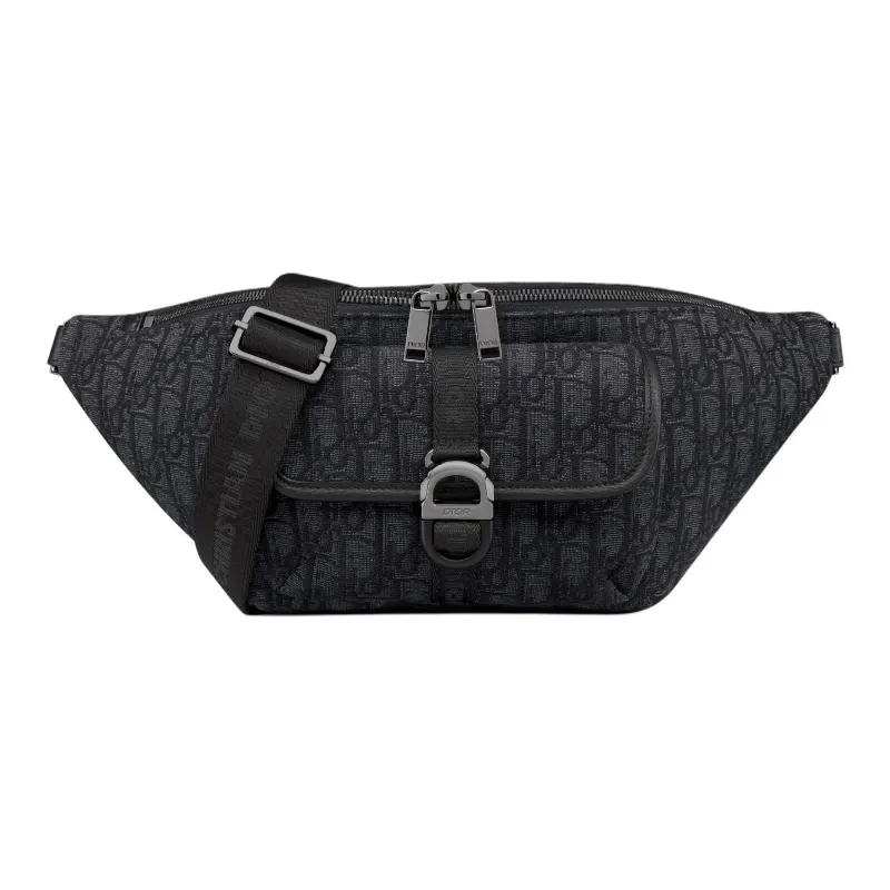 DIOR Embroidered Cotton With Calfskin Fanny Pack Regular Men's Black-0