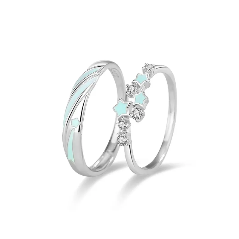 WANLIACC S925 Silver Meteor Shower Couple Ring Unisex-0