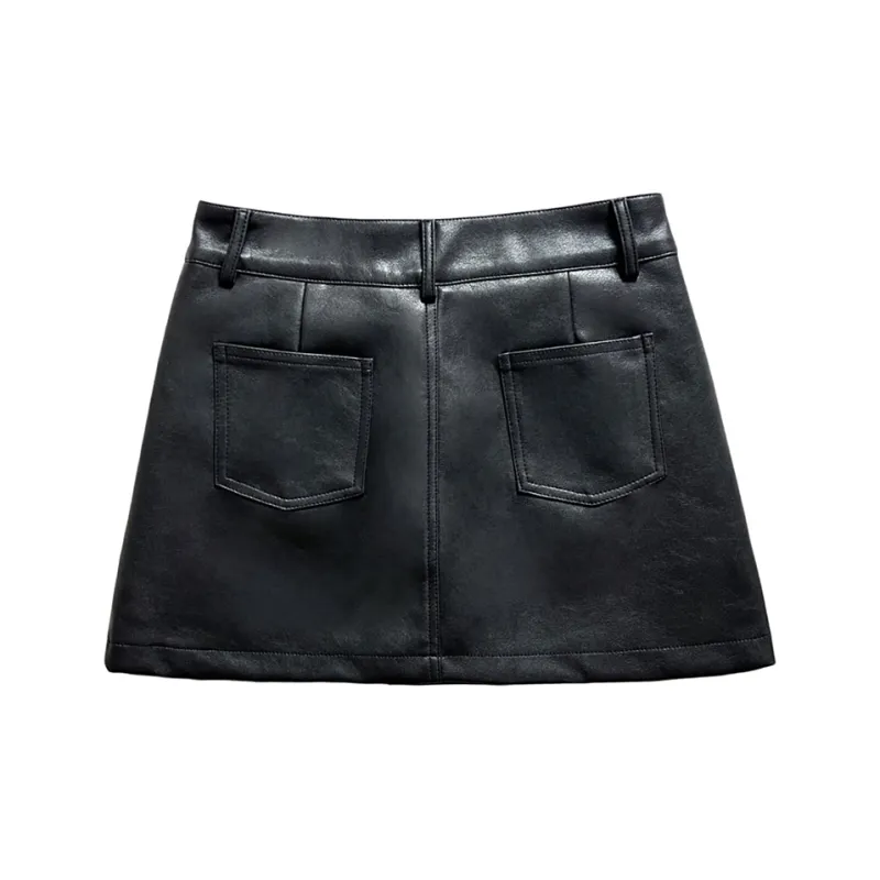 ZXZA Leather Short Skirts Women's Black-1