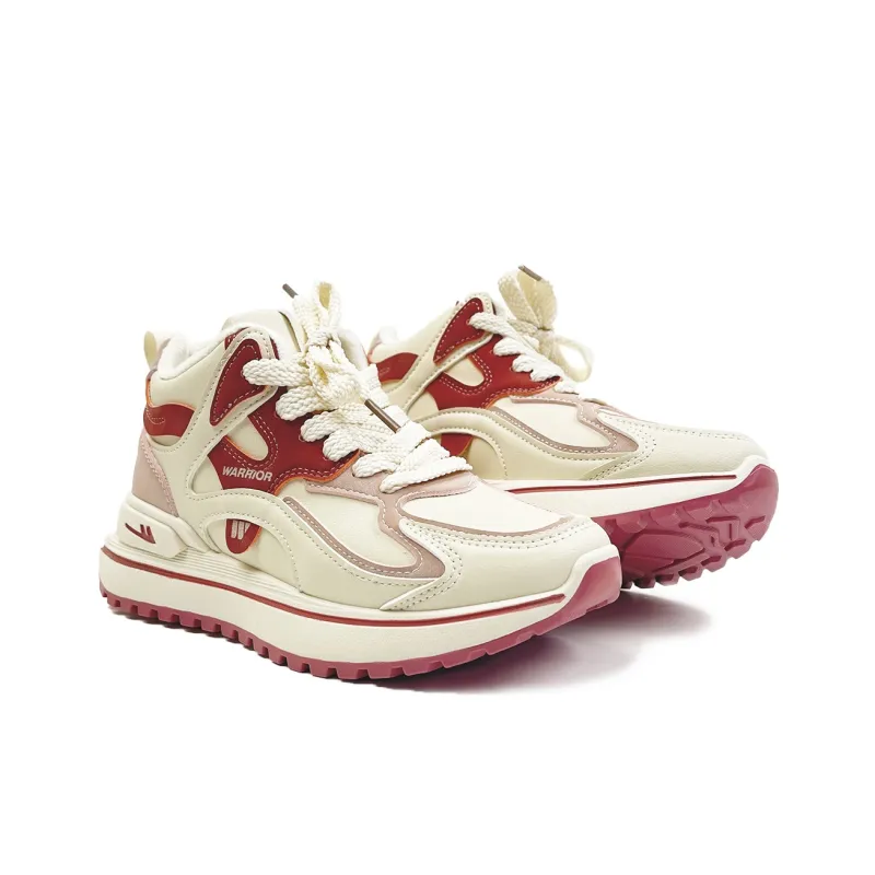 Warrior Trendy Casual Shoes Slip-Resistant Warm Mid-Top Casual Shoes Women's Beige Red-3