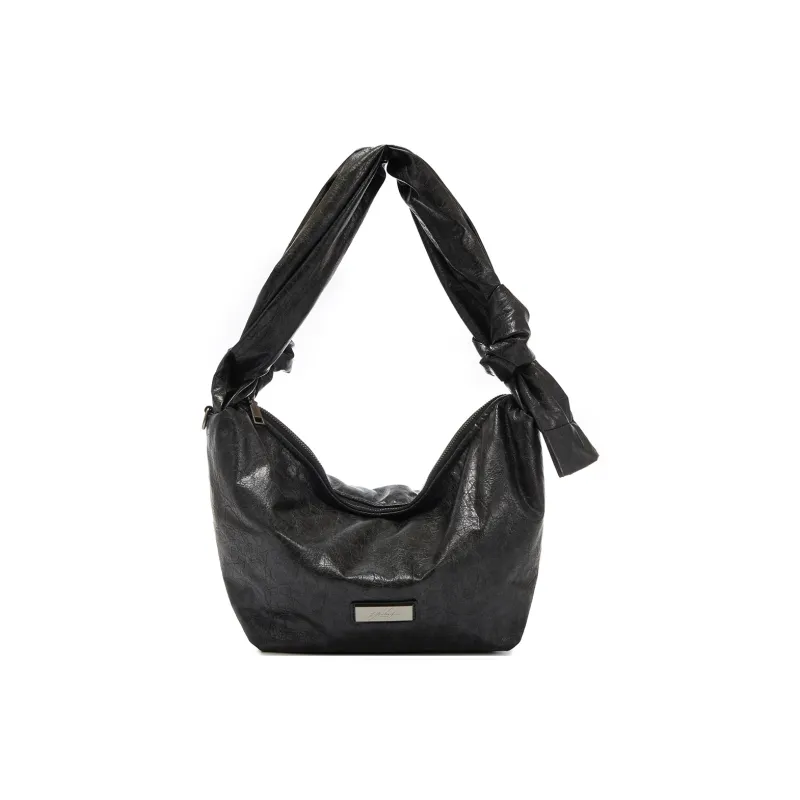 Yawei Kuroda Crackle PU Artificial Leather Dumpling Bag Crossbody Bag Regular Unisex Black Gray-1