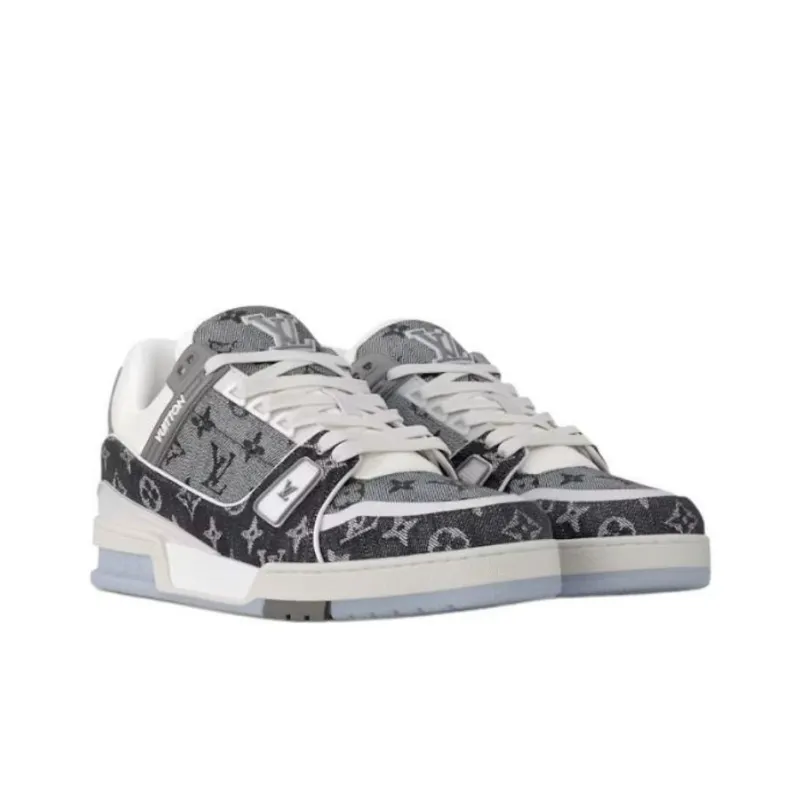 LOUIS VUITTON Trainer Low Top Skateboard Shoes Unisex Black White-2