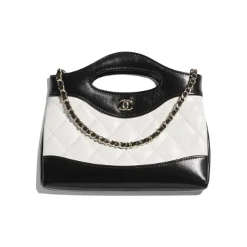 CHANEL Lambskin Handbag, Shoulder Bag, Crossbody Bag Women's White & Black