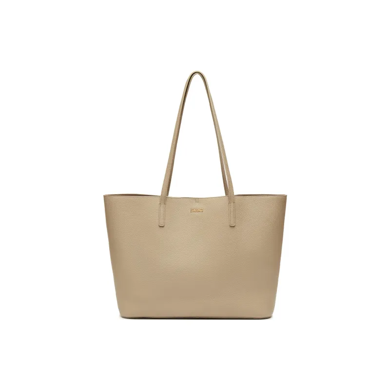 Staccato Cow Leather Tote Bag, Shoulder Bag Tubas Women's Vintage Black/Elegant Apricot-5