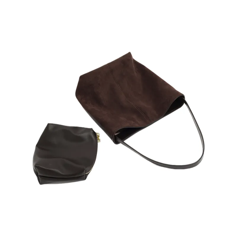 PAYOT Genuine Leather/Microfiber Synthetic Leather Shoulder Bag Large Size Women's Caramel Brown/Khaki/Coffee-3