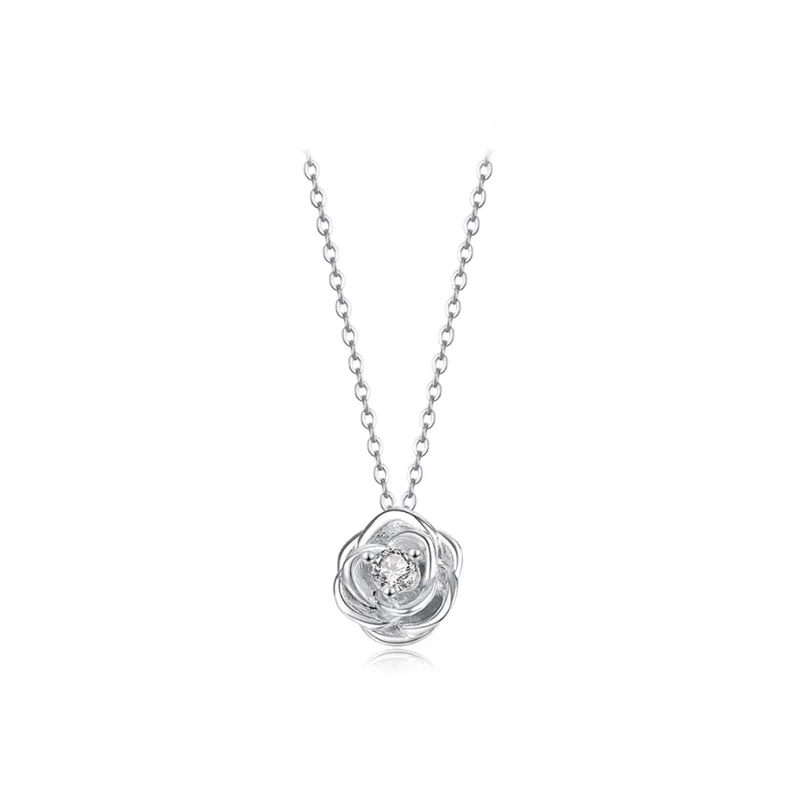 WANLIACC S925 Silver Rose Necklace Women's-0