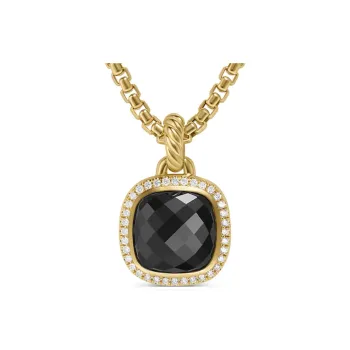 David Yurman 18kt Yellow Gold Albion Onyx And Diamond Pendant 15.5mm