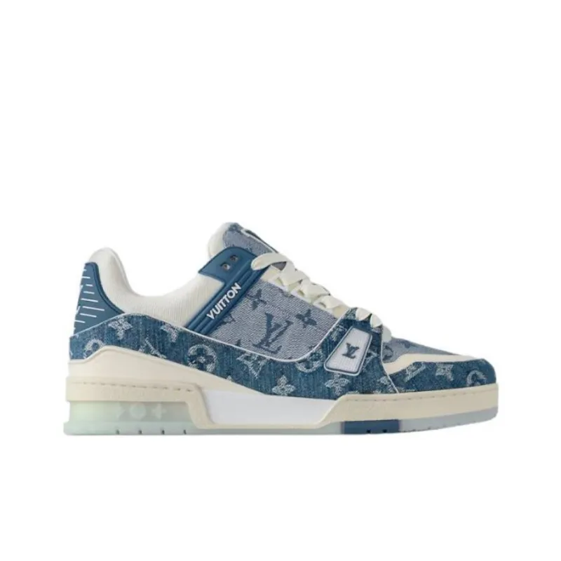 LOUIS VUITTON Trainer Low Top Skateboard Shoes Unisex Blue White-1