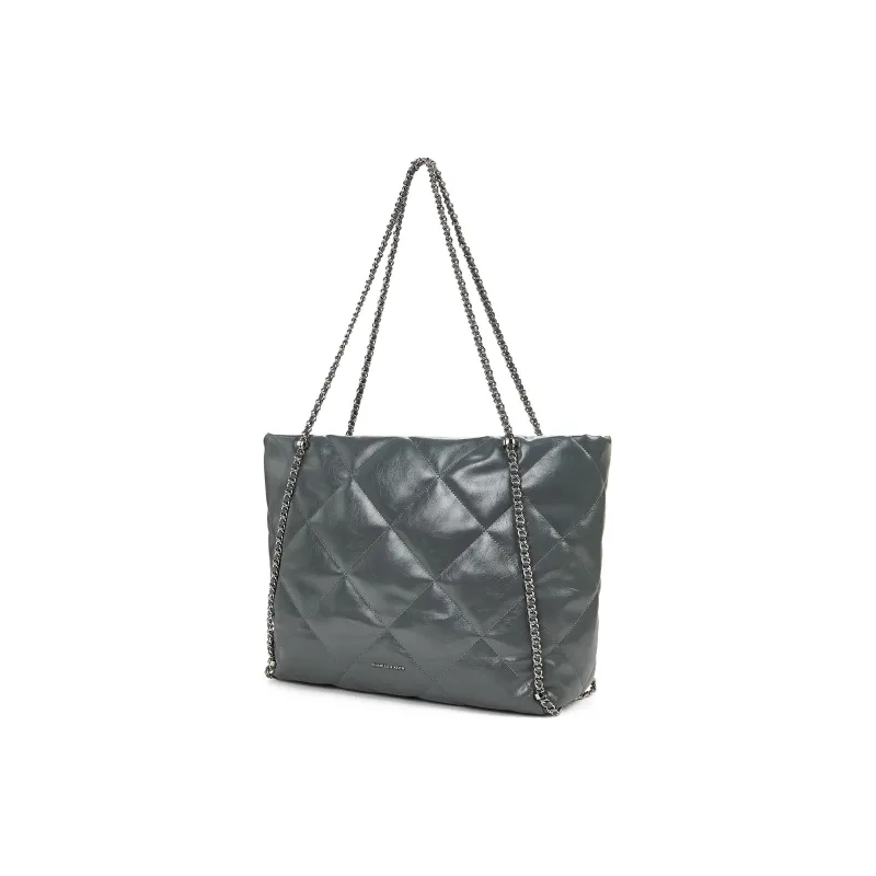 CHARLES&KEITH PU Shoulder Bag Extra Large Women's Black/Grey/Cream/Milk White-11