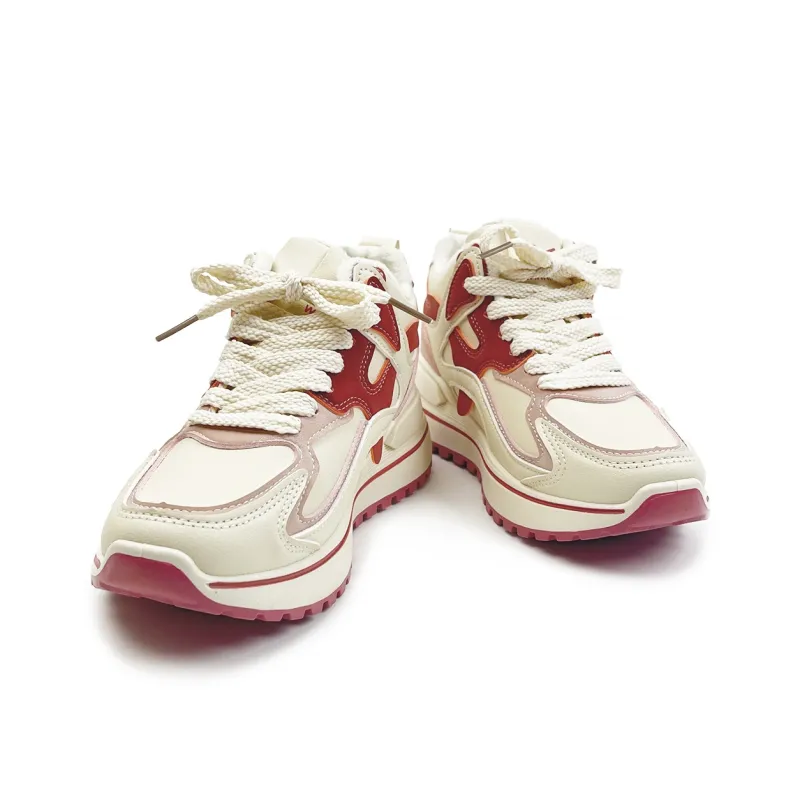 Warrior Trendy Casual Shoes Slip-Resistant Warm Mid-Top Casual Shoes Women's Beige Red-2
