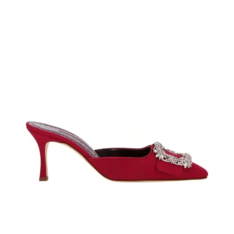 MANOLO BLAHNIK Wrap-toe Slippers Women's Burgundy-1