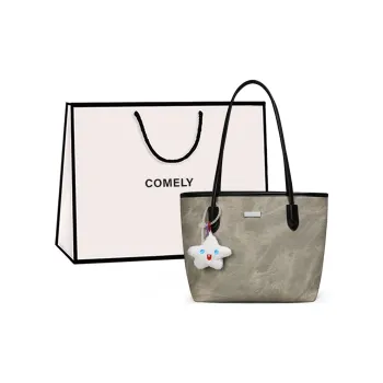 COMELY Synthetic Leather Tote Bag, Shopping Bag, Shoulder Bag Medium Size Women's Beige