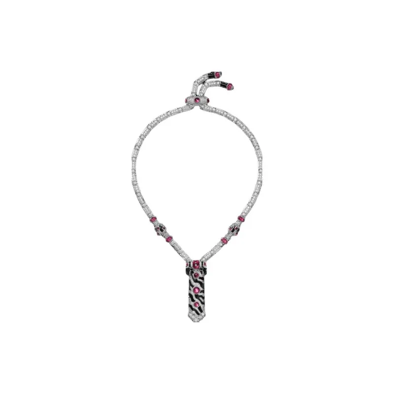 CARTIER White Gold Red Beryl Onyx Diamond Necklaces Women's Silver-2
