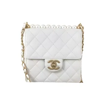 CHANEL Classic Flap CF Leather Shoulder Bag Crossbody Bag Small Size Women's White