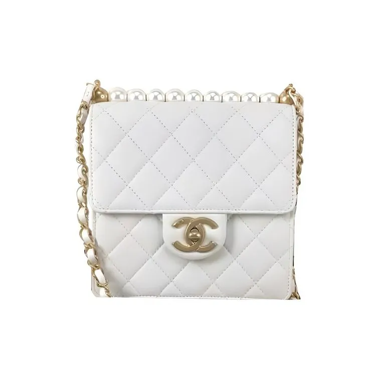 CHANEL Classic Flap CF Leather Shoulder Bag, Crossbody Bag Trumpets Women's White-0