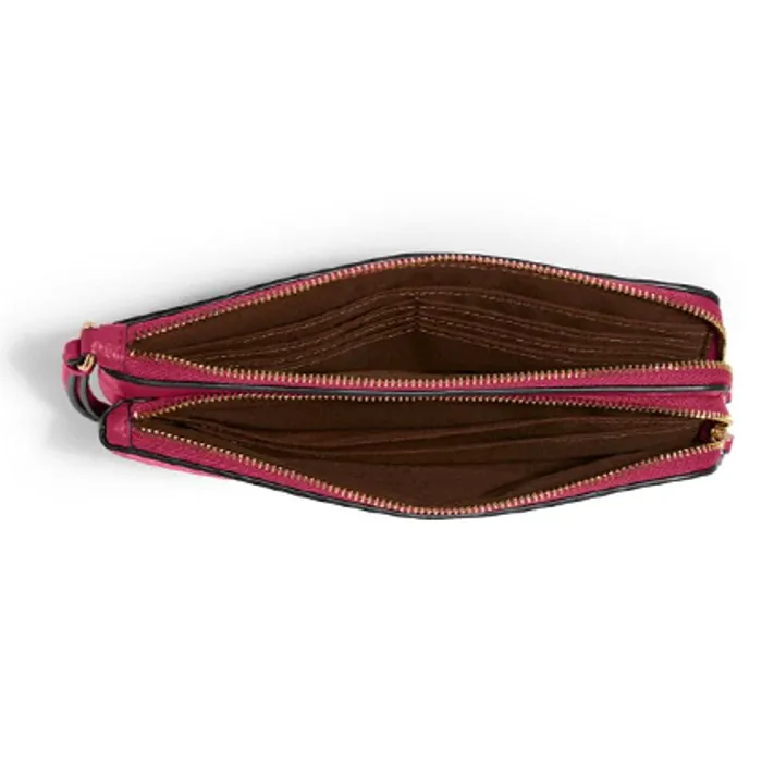 COACH Double Zip Wallet Canvas/Leather Wallet Medium Size Women's Pink, Brown & Multicolor-2