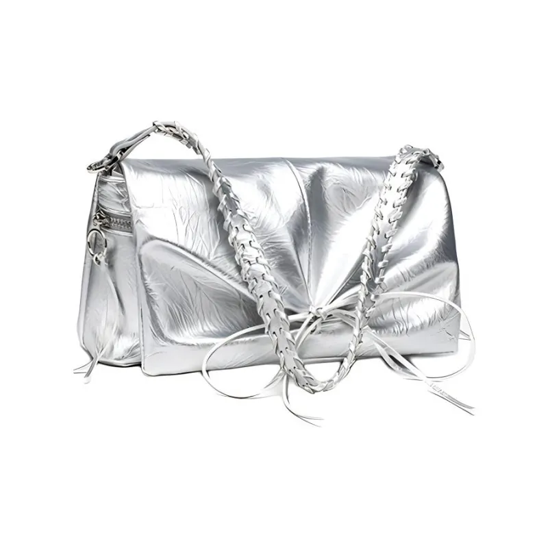 LARTIGENT Microfiber Synthetic Leather Crossbody Bag Shoulder Bag Medium Size Women's Silver-5