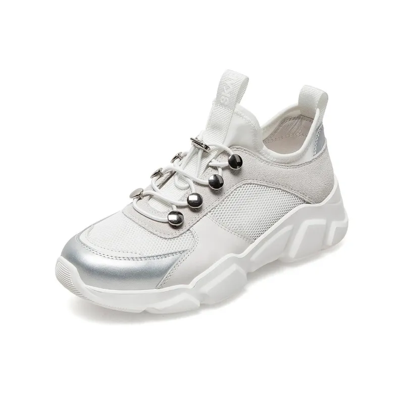 SKAP Abrasion Resistant Low Top Chunky Sneakers Women's Silver-1