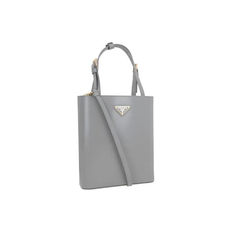PRADA Polished Calfskin Shoulder Bag, Crossbody Bag, Handbag Women's Gray-1