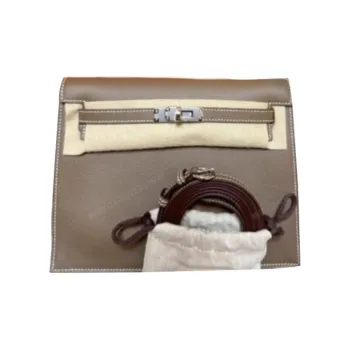 HERMES Kelly Danse Evercolor Leather One Shoulder Crossbody Clutches Women's 8C Gris Elephant Elephant Gray