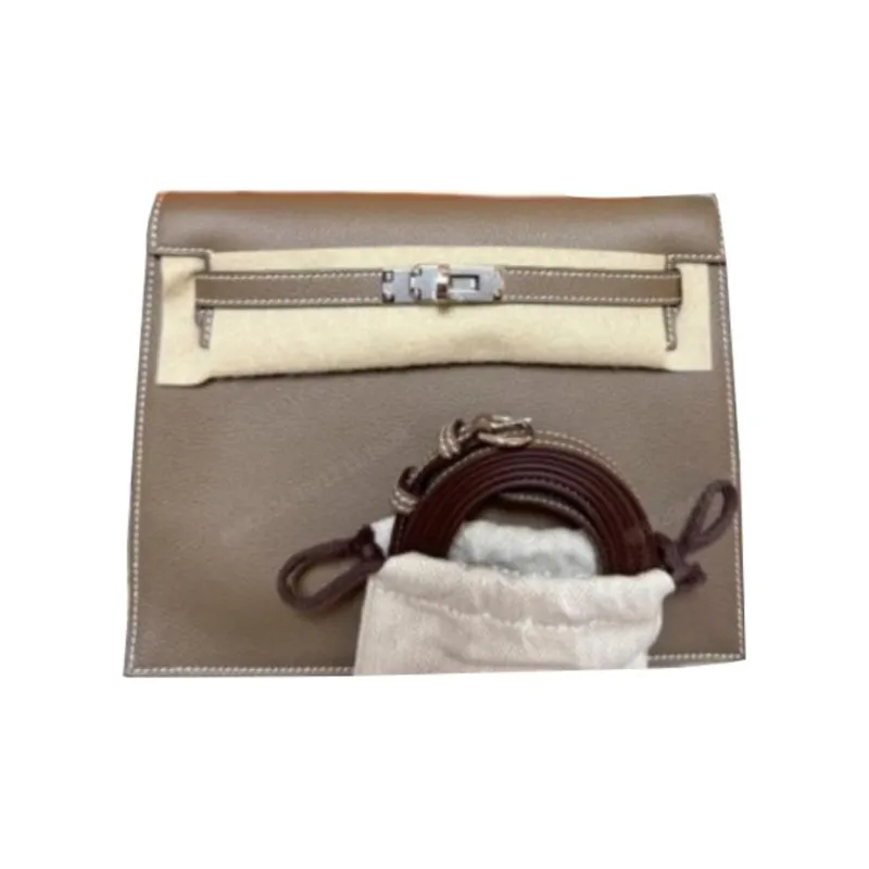 HERMES Kelly Danse Evercolor Leather One Shoulder Crossbody Clutches Women's 8C Gris Elephant Elephant Gray-0