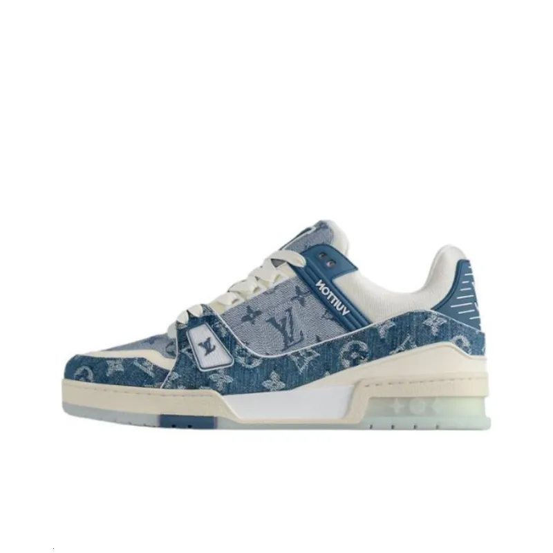 LOUIS VUITTON Trainer Low Top Skateboard Shoes Unisex Blue White-0
