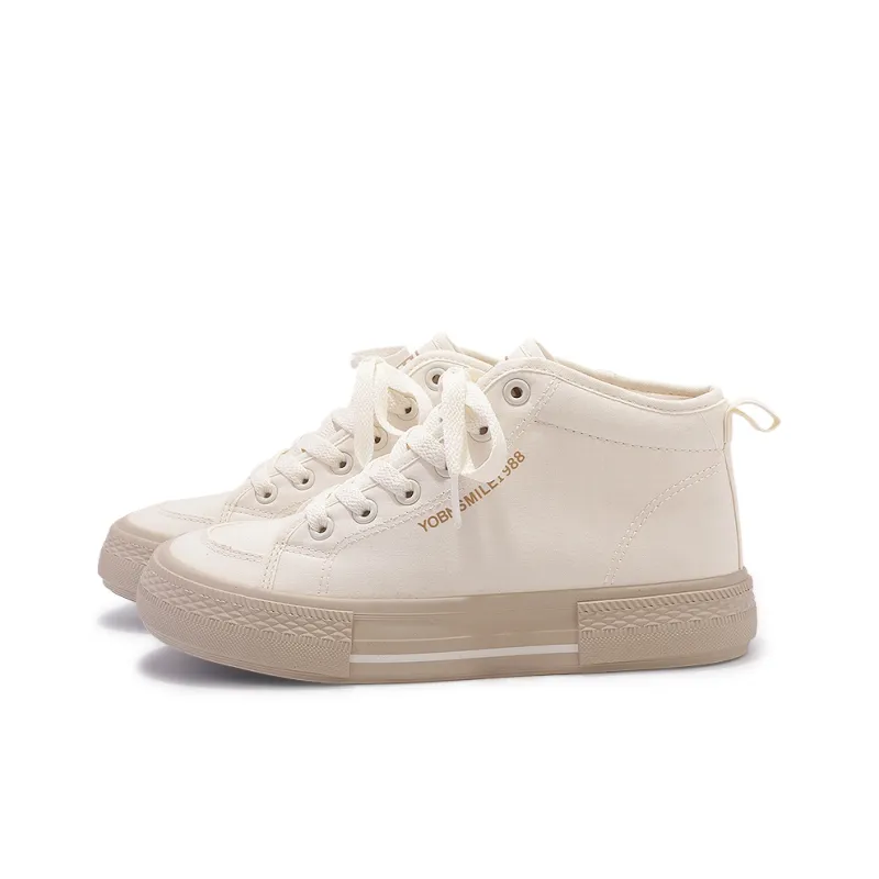 SNXR Non slip Wear resistant Shock Absorption High Top Canvas Shoes Women's Beige-3