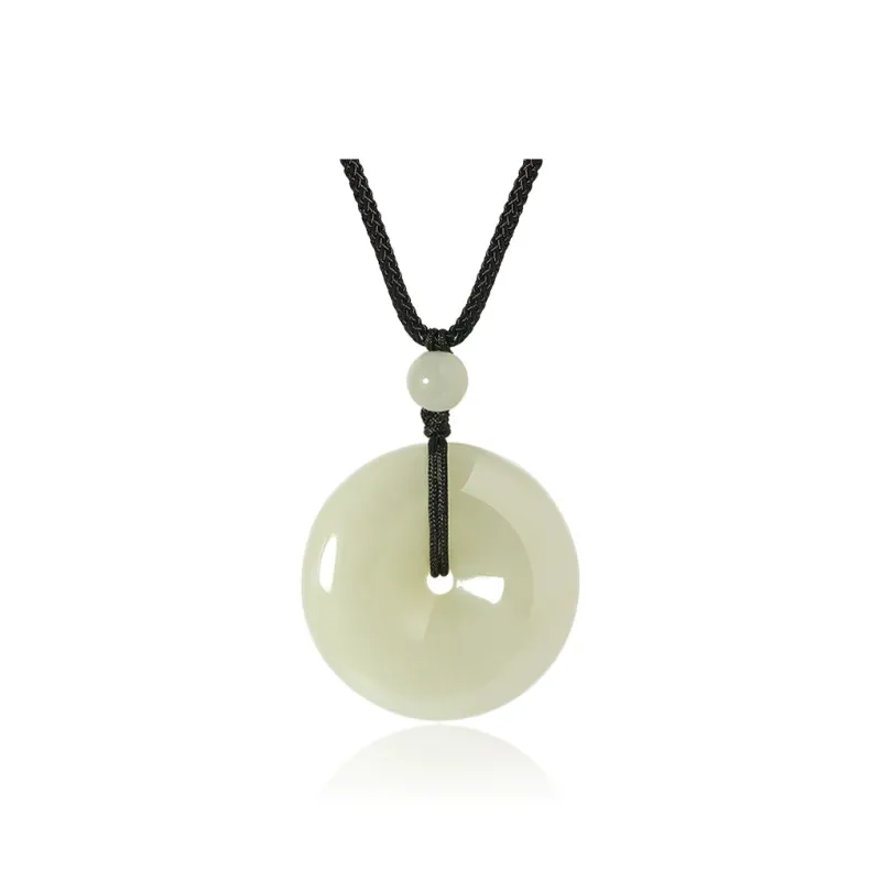 ZENGCAI Peace Buckle Jade Pendant Necklace Pale Greenish White Jade Women's-3
