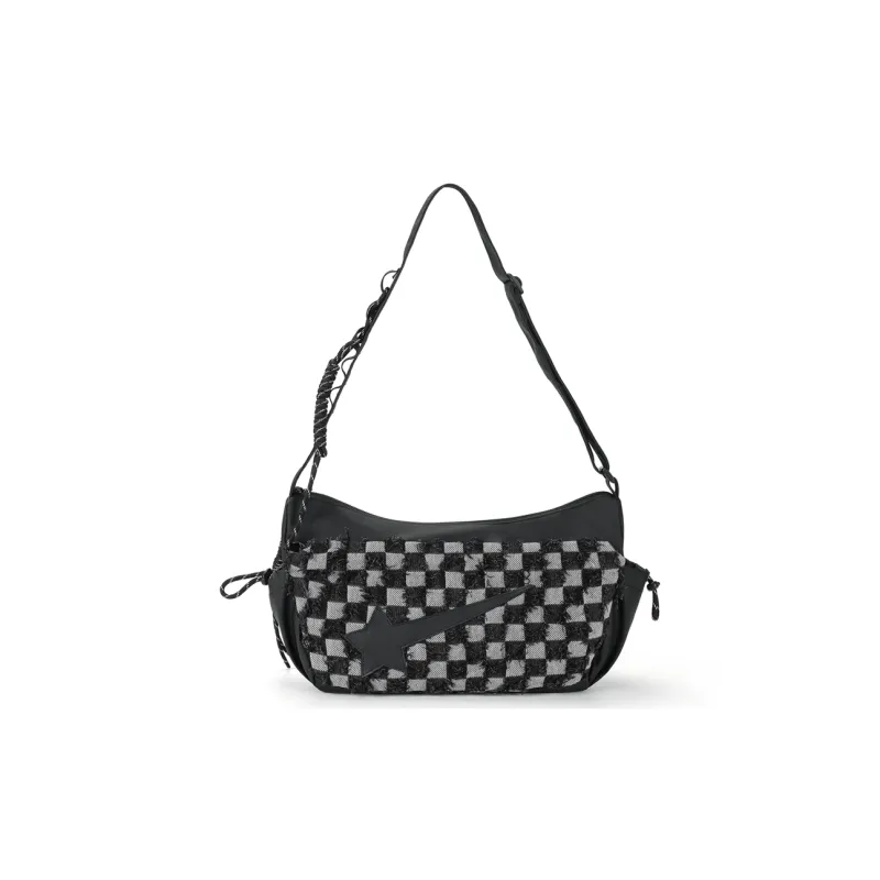 L&M Oxford Shoulder Bag Crossbody Bag Unisex Plaid Black-1