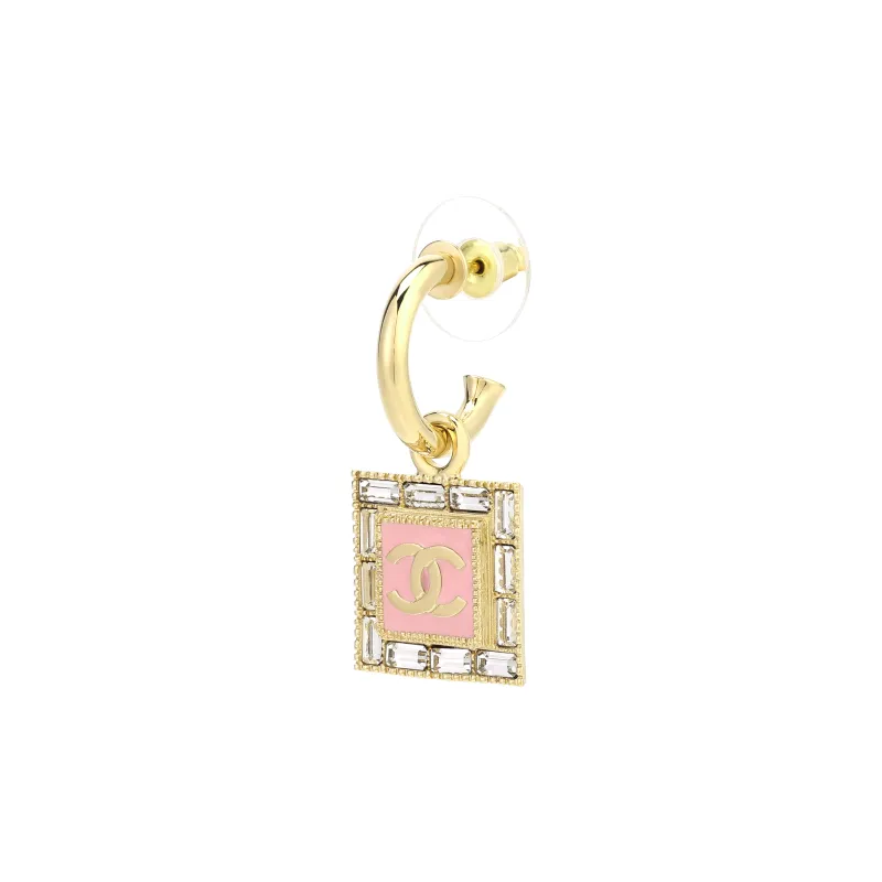 CHANEL Metal Resin Rhinestones Earrings Women's Pink-1