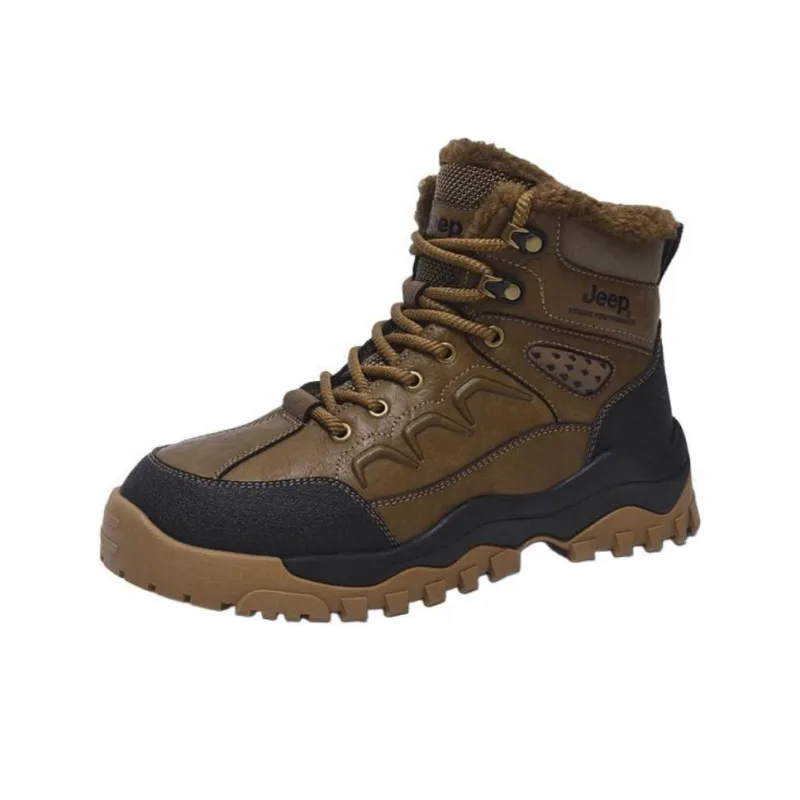 Jeep Warm Wear Resistant Slip Resistant Short Snow Boots Men's Brown-1