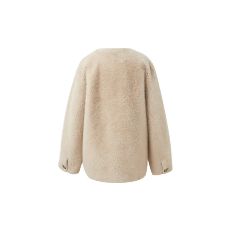 3COLOUR Velvet feel Coat Women's Oat-1